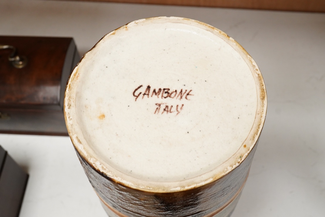 Guido Gamobone (Italian 1909-1969), a large multi coloured striped glazed earthenware vase signed,38cm high